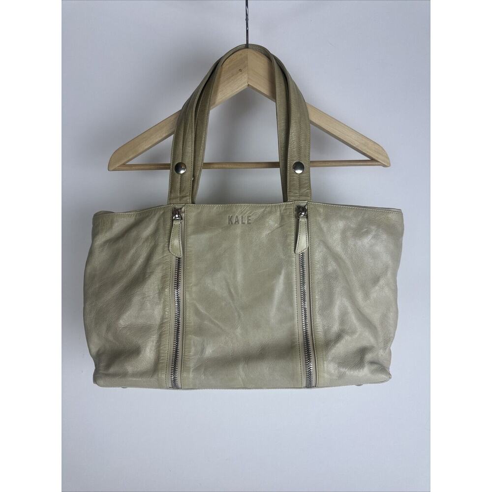 KALE Beige Leather Tote Bag Purse Satchel Classic